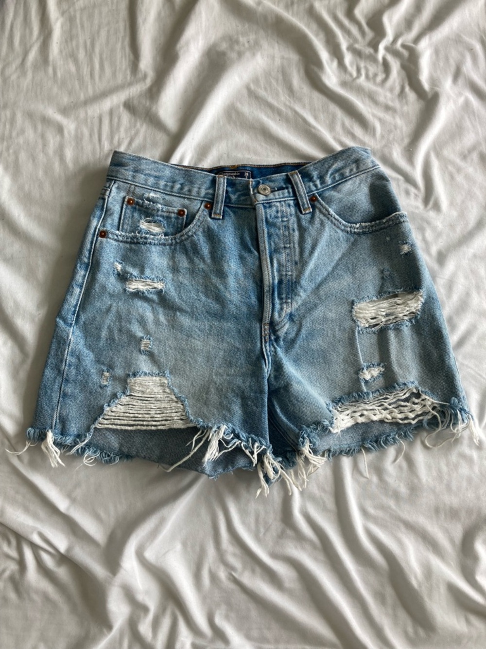 Abercrombie & fitch Distressed Light Blue Denim high rise Women's Shorts size 2